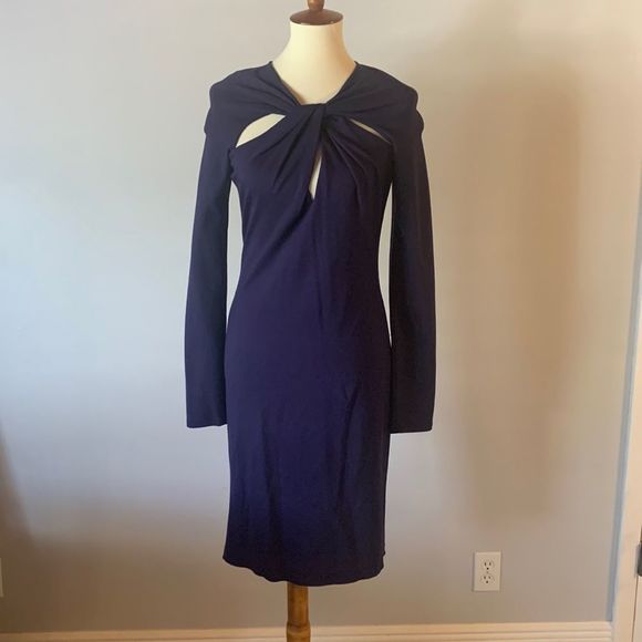 [Halston Heritage] Navy Blue Twisted Cut Out Dress - Size 8 - Picture 1 of 8